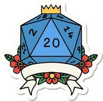 natuurlijk 20 kritiek raken d20 Dobbelsteen rollen sticker vector