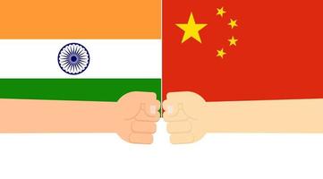 vuist handen op vlaggen van india en china vector