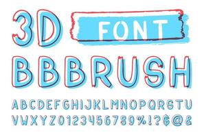 blauwe en rode omtrekborstel zonder serif-lettertype vector