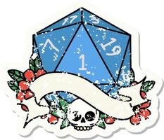 natuurlijk een d20 Dobbelsteen rollen grunge sticker vector