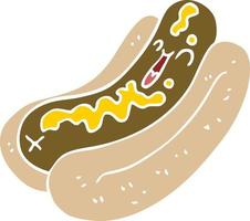 cartoon doodle hotdog met mosterd vector