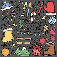 Kerstmis pictogrammen. nieuw jaar achtergrond. tekening illustratie met Kerstmis en nieuw jaar pictogrammen vector