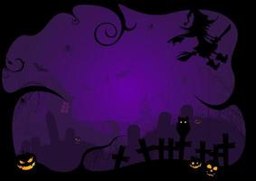groet kaart en poster zwart silhouet van halloween dag verschrikking nacht tafereel Purper achtergrond. vector