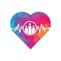 mensen pulse hart vorm concept logo. gemeenschap logo sjabloon ontwerpen vector illustratie. mensen ritme icoon.