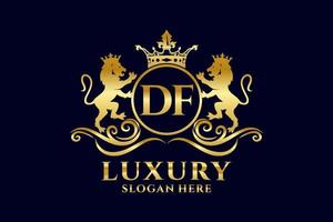 eerste df brief leeuw Koninklijk luxe logo sjabloon in vector kunst voor luxueus branding projecten en andere vector illustratie.