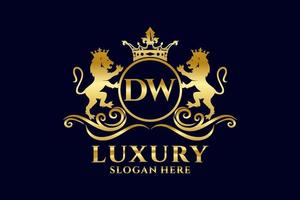 eerste dw brief leeuw Koninklijk luxe logo sjabloon in vector kunst voor luxueus branding projecten en andere vector illustratie.