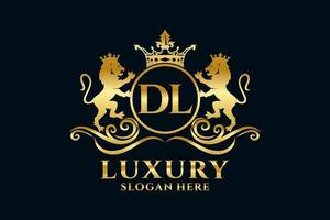 eerste dl brief leeuw Koninklijk luxe logo sjabloon in vector kunst voor luxueus branding projecten en andere vector illustratie.