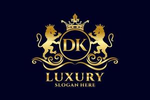 eerste dk brief leeuw Koninklijk luxe logo sjabloon in vector kunst voor luxueus branding projecten en andere vector illustratie.