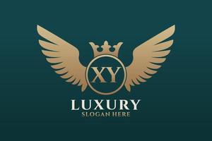 luxe Koninklijk vleugel brief xy kam goud kleur logo vector, zege logo, kam logo, vleugel logo, vector logo sjabloon.