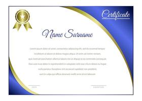 elegante blauwe en gouden horizontale certificaatsjabloon vector