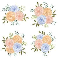 aquarel pastel roze blauw roze bloemboeket set vector