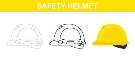 veiligheid helm traceren en kleur werkblad voor kinderen vector