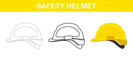 veiligheid helm traceren en kleur werkblad voor kinderen vector