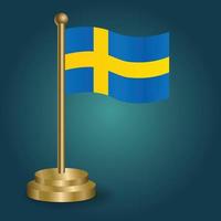 Zweden nationaal vlag Aan gouden pool Aan gradatie geïsoleerd donker achtergrond. tafel vlag, vector illustratie