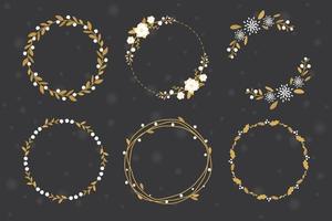 gouden luxe Kerstmis ronde krans kader verzameling vlak stijl eps10 vector illustratie