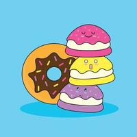 macaron en donut geïsoleerd Aan blauw achtergrond vector