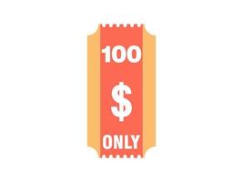 100 dollar enkel en alleen coupon teken of etiket of korting tegoedbon geld besparing label, met coupon vector illustratie zomer aanbod loopt af weekend vakantie