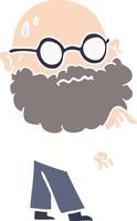 vlak kleur stijl tekenfilm bezorgd Mens met baard en bril richten vinger vector