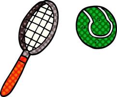cartoon doodle tennisracket en bal vector