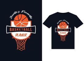santa's favoriete basketbal speler illustraties voor drukklare t-shirts ontwerp vector