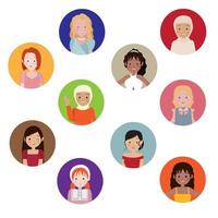 vrouw en meisje avatars in kleurrijke cirkels vector