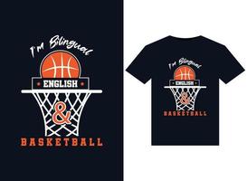 ik ben tweetalig Engels en basketbal illustraties voor de drukklare t-shirts ontwerp vector