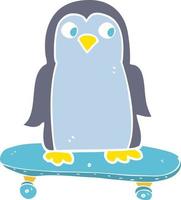 vlak kleur illustratie van een tekenfilm pinguïn rijden skateboard vector