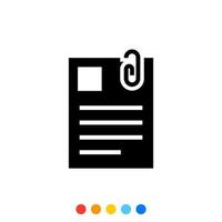 glyph icoon van document met papier klem, professioneel, vector en illustratie.