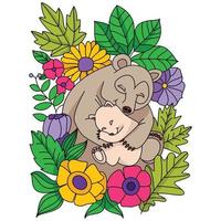 baby beer en mam baby beer slapen Aan haar moeder hand- bloemen herfst vector