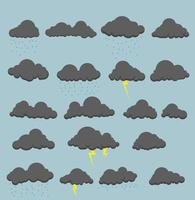 reeks gemakkelijk wolken regenen en donder icoon verzameling vector illustratie eps10