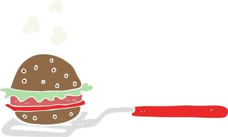 vlak kleur illustratie van een tekenfilm spatel met hamburger vector