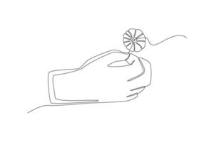 doorlopend een lijn tekening hand- Holding pin bloem papaver. herinnering dag concept. single lijn trek ontwerp vector grafisch illustratie.