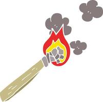 vlak kleur illustratie van een tekenfilm brandend hout fakkel vector
