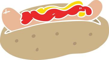 vlak kleur stijl tekenfilm hotdog met mosterd en ketchup vector