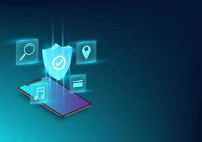 smartphone isometrische bescherming netwerk veiligheid en veilig uw gegevens concept cyber veiligheid vector