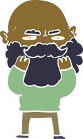 vlak kleur stijl tekenfilm Mens met baard fronsen controle zijn baard vector