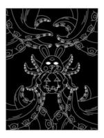 psychedelisch halloween poster. een konijn met Octopus tentakels houdt een pompoen. surrealisme. contour. vector