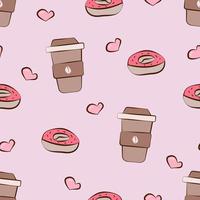 naadloos patroon met uw favoriete koffie en donut vector