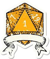 natuurlijk een d20 Dobbelsteen rollen grunge sticker vector