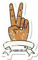 retro tatoeëren stijl vrede twee vinger hand- gebaar met banier vector