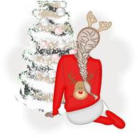 meisje Aan Kerstmis vooravond opent een geschenk, mode vector illustratie