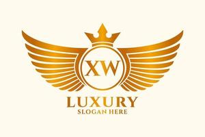 luxe Koninklijk vleugel brief xw kam goud kleur logo vector, zege logo, kam logo, vleugel logo, vector logo sjabloon.