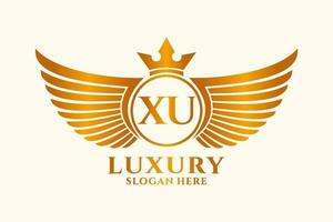 luxe Koninklijk vleugel brief xu kam goud kleur logo vector, zege logo, kam logo, vleugel logo, vector logo sjabloon.