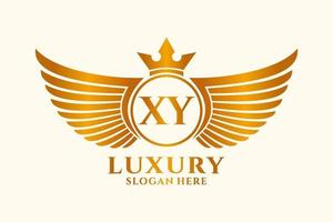 luxe Koninklijk vleugel brief xy kam goud kleur logo vector, zege logo, kam logo, vleugel logo, vector logo sjabloon.