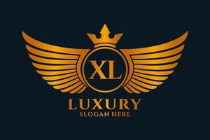 luxe Koninklijk vleugel brief xl kam goud kleur logo vector, zege logo, kam logo, vleugel logo, vector logo sjabloon.