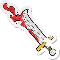 retro noodlijdende sticker van een cartoon bloedig zwaard vector