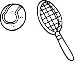 lijn tekening tekenfilm tennis racket en bal vector