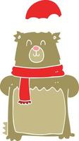 vlak kleur stijl tekenfilm beer vervelend Kerstmis hoed vector