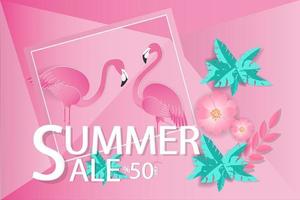 zomeruitverkoop ontwerp met flamingo's vector