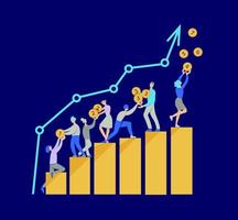 diagram met mensen rennen in oplopend pijl en overhandigen over- geld. de concept van toenemend inkomen, winst groei, bedrijf ontwikkeling. vector